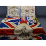 COMMEMORATIVE HANDKERCHIEFS, flags, other linen commemoratives ETC