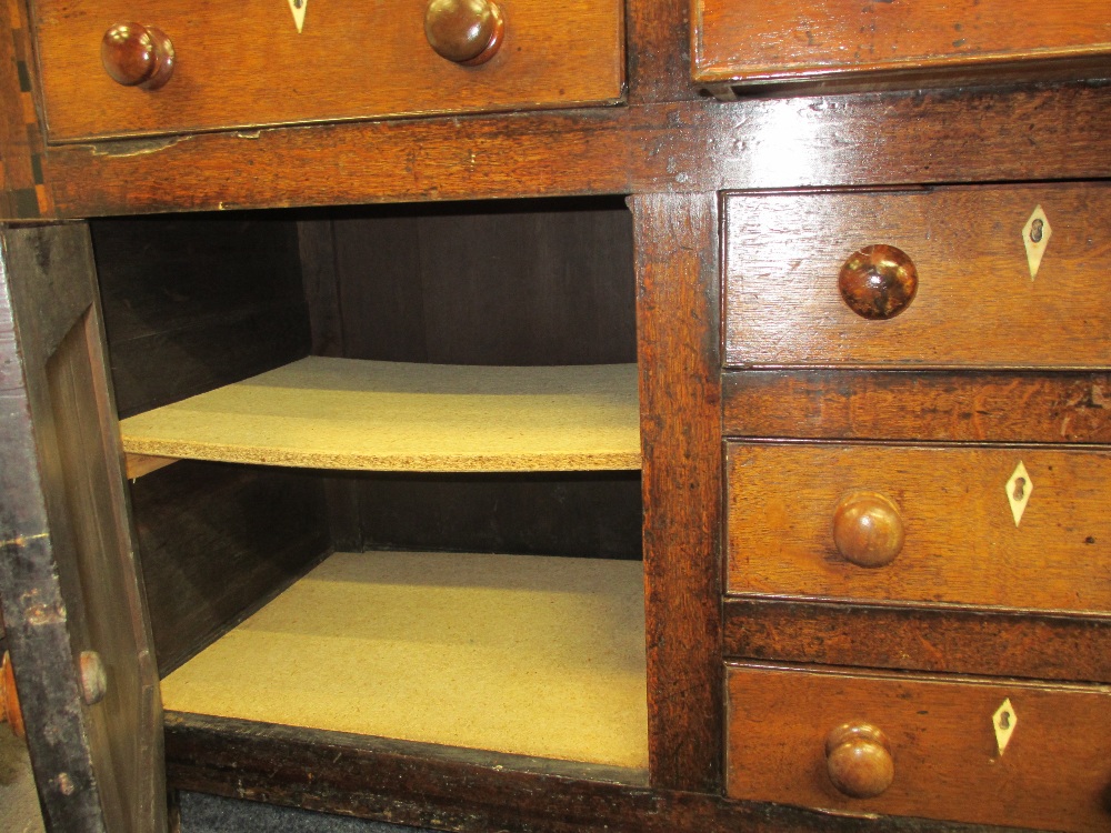 CIRCA 1820 WELSH OAK DRESSER the three shelf shape sided rack having wide back boards over a multi - Image 2 of 3