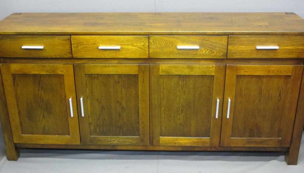 ULTRA MODERN OAK LONG SIDEBOARD with parquet type top over a four drawer and four door cupboard base