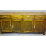 ULTRA MODERN OAK LONG SIDEBOARD with parquet type top over a four drawer and four door cupboard base