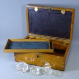 OAK WRITING BOX, a quantity of glass ink wells ETC