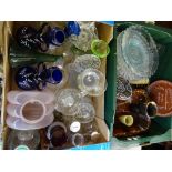 VINTAGE GLASSWARE, some commemorative, bone beaker, a slipware dish ETC (2 boxes)