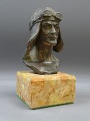 CHARLES LINDBERGH SPELTER BUST on marble base, 15cms H