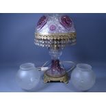 LUSTRE GLASS TABLE LAMP, etched glass shades and an assortment of glassware and fancy ornamental