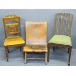 VINTAGE LEATHER SEATED X FRAME CHAIR and two others including an Edwardian hall chair, 75cms H,