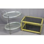 ART DECO CHROME & PART MIRRORED GLASS TEA TROLLEY and a late 20th century two-tier smokey glass