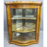 A BURR WALNUT BREAKFRONT DISPLAY CABINET, 85cms H, 35cms D