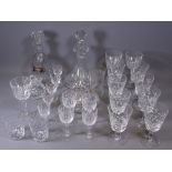 GLASSWARE - two decanters, one with silver whisky label and quality drinkware