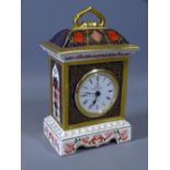 ROYAL CROWN DERBY CARRIAGE CLOCK, 18.5cms tall