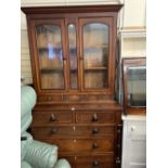CIRCA 1840 ANGLESEY OAK & MAHOGANY BOOKCASE TOP CHEST having twin arched top glazed door and central