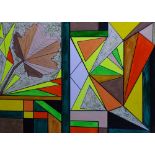 SHAN ECCLES (an emerging Deganwy artist), acrylic colourful geometric abstract study, signed, 30 x