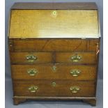 CIRCA 1770 OAK FALL-FRONT BUREAU with interior slide well and architectural style drawers and pigeon