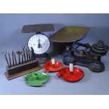 SALTER POSTAL PARCEL BALANCE, vintage kitchen scales and weights, enamel candle holders and