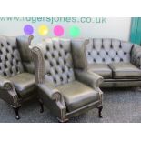 THREE PIECE LOUNGE SUITE - presumed leather and little used consisting of button backed three seater