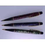 CONWAY STEWART - 3 vintage (1950s) Conway Stewart 'Nippy' No.3 propelling pencils: 1 Marbled Plum