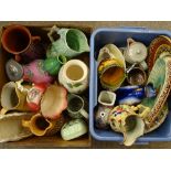 MAJOLICA, LANCASTRIAN, SYLVAC VASES, JUGS, ETC (2 boxes)