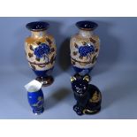 DOULTON LAMBETH SLATER'S VASES, a pair, 31cms H, a small Carltonware lustre vase ETC