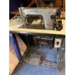 SINGER INDUSTRIAL SEWING MACHINE ON STAND, Model No 591, 102cms overall H, 106cms L, 51cms W the