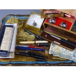 VINTAGE FOUNTAIN PENS, papier mache type tray and other collectables