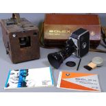 BOLEX ZOOM REFLEX P2 CINE CAMERA in a leather case and a Unicum vintage box camera