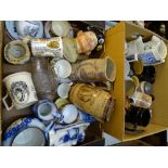 VICTORIAN & LATER JUGS, TANKARDS, LUSTRE WARE & OTHERS including a stoneware jug advertising '