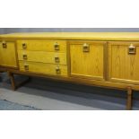 MID-CENTURY STYLE, TEAK EFFECT SIDEBOARD, 73cms H, 184cms W, 46cms D