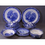 BLUE & WHITE CHARGERS TITLED 'Spanish Festivities 1793', 35cms diameter and a quantity of other Blue