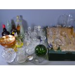 GLASSWARE - an etched glass lemonade set, advertising bottles, old soda bottles and dressing table