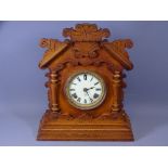 CLOCKS - Ansonia USA carved mantel clock, 42 x 35 x 13cms