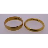 TWO 22CT GOLD WEDDING BANDS, ring sizes Q and P, 8.4grms gross