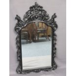 HIGH GLOSS BLACK REPRODUCTION ROCOCO STYLE WALL MIRROR, 135cms H, 78cms W