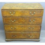 ANTIQUE CHEST of four long drawers with brass swan neck handles, 95cms H, 92cms W, 47cms D