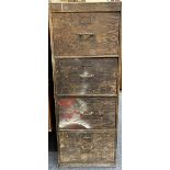 VINTAGE WOODEN FOUR DRAWER FILE CABINET, 132cms H, 51cms W, 65cms D