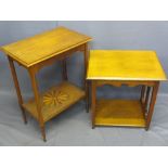 TWO OCCASIONAL TABLES IN THE ARTS & CRAFTS STYLE, 55cms H, 56cms W, 44cms D and 75cms H, 58cms W,