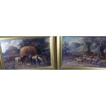 GEORGE RIECKE oilograph on canvas - a pair of rural farming scenes, 33 x 50cms