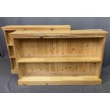 TWO MODERN PINE BOOKCASES, 79cms H, 124cms W, 24cms D and 82cms H, 105.5cms W, 22cms D