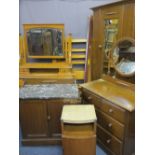 MIXED VINTAGE OAK BEDROOM FURNITURE, six items to include a single mirrored door wardrobe, marble