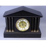 SLATE MANTEL CLOCK WITH STEEPLE TOP, 32cms H, 42cms W, 17cms D