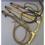 THREE ANTLER HANDLED HORSE WHIPS including two with silver collars, makers mark to one for G J Zair,