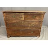 VINTAGE MAHOGANY CHEST of two short over two long drawers with inset brass campaign style handles,