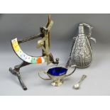 MODERN PEWTER POWDER CASK, set of balance scales (parts missing) ETC