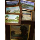 RECORD CENTRE - vintage vinyl storage unit with vinyl contents and a quantity of paintings and