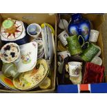 VINTAGE DECORATIVE PLATES, tableware and commemoratives within two boxes