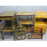 FURNITURE ASSORTMENT including polished tea trolley with single drawer, barley twist occasional