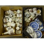 VINTAGE & LATER COMMEMORATIVES, Masons Vista Blue and White teaware ETC, a quantity in three boxes