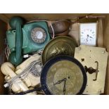 BRASS CARRIAGE CLOCK, other brassware and two vintage telephones