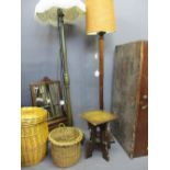 VINTAGE PINE BLANKET BOX, two standard lamps E/T, polished occasional table, vintage mirror and
