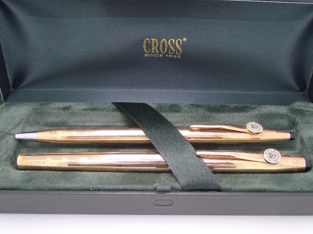 CROSS - Vintage 14ct Gold-filled Cross Century Rollerball and ballpoint pen with badges to clips. In