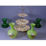 MILK GLASS VASES, a pair, 20cms H, Dina cake stand ETC