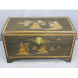 VINTAGE CARVED CHINESE CAMPHORWOOD BLANKET CHEST, 59cms H, 105cms W, 53cms D